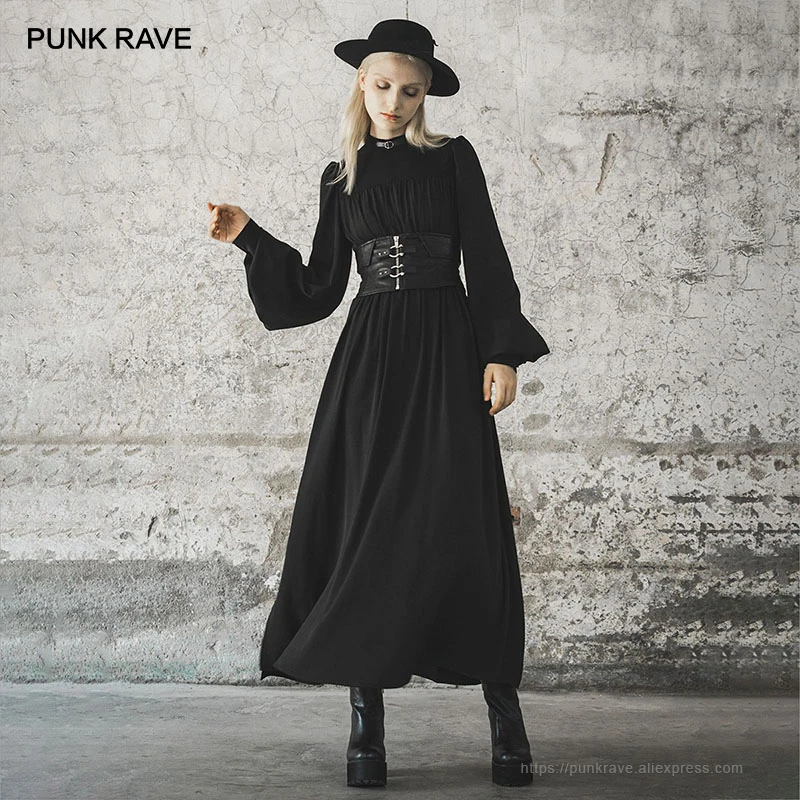 Женское повседневное черное платье с широким рукавом шифоновые Боковым Разрезом