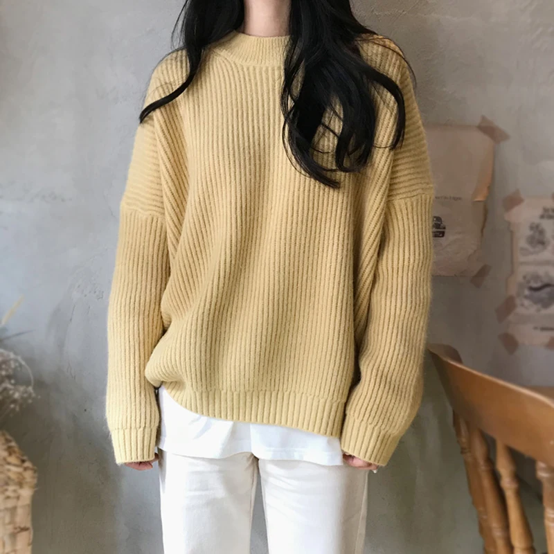 Свитер женский трикотажный FINEWORDS с длинным рукавом и круглым вырезом Осень-зима |