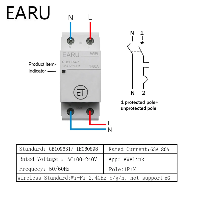 1P+N Din Rail WiFi Circuit Breaker Smart Timer Switch Relay Remote Control by eWeLink APP Work with Home Alexa Google | Обустройство