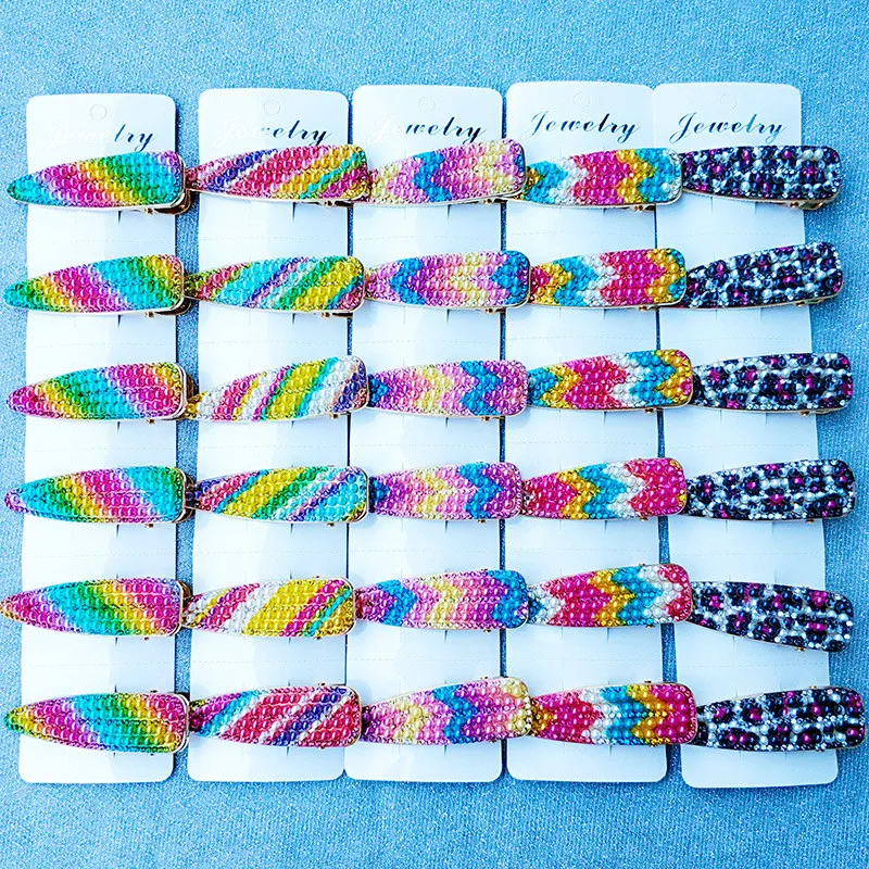 Free shipping korea style Neon color bead hairpins lovely women's hair accessories ins girl's rainbow Duckbill clip hairclips