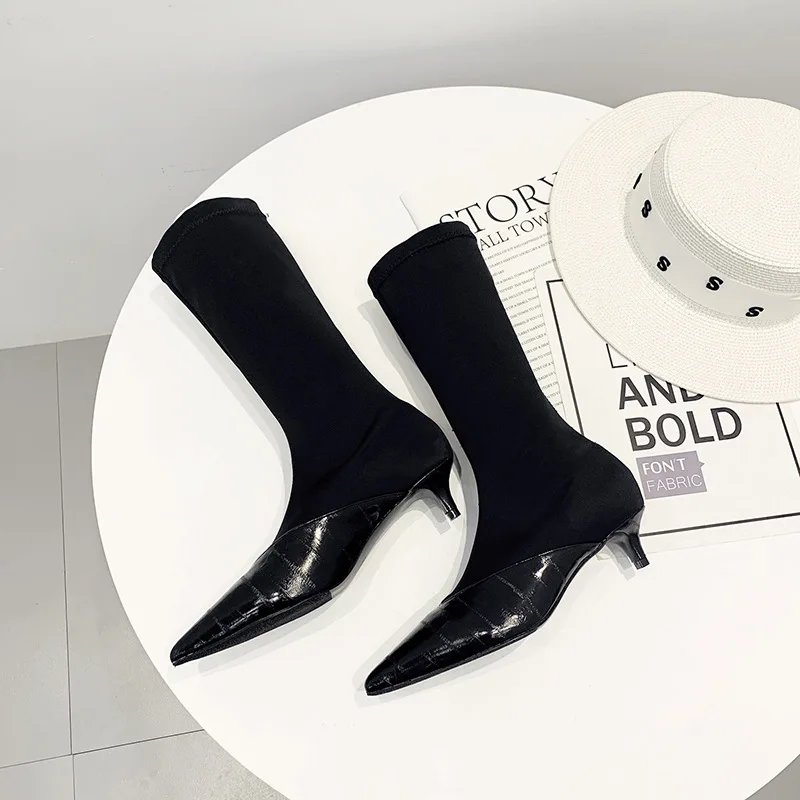 Women's Rubber Boots Autumn Shoes Round Toe Booties Ladies Luxury Designer Lace Up Bootee Woman Rain Winter Fashion Mid