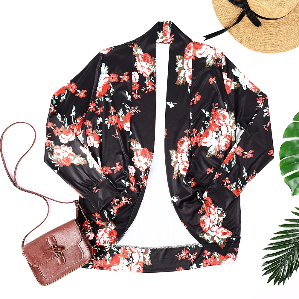 

Большой размер, Ранняя осень, новый кардиган с длинными рукавами и принтом для женщин, повседневный Универсальный черный топ с длинными рук...