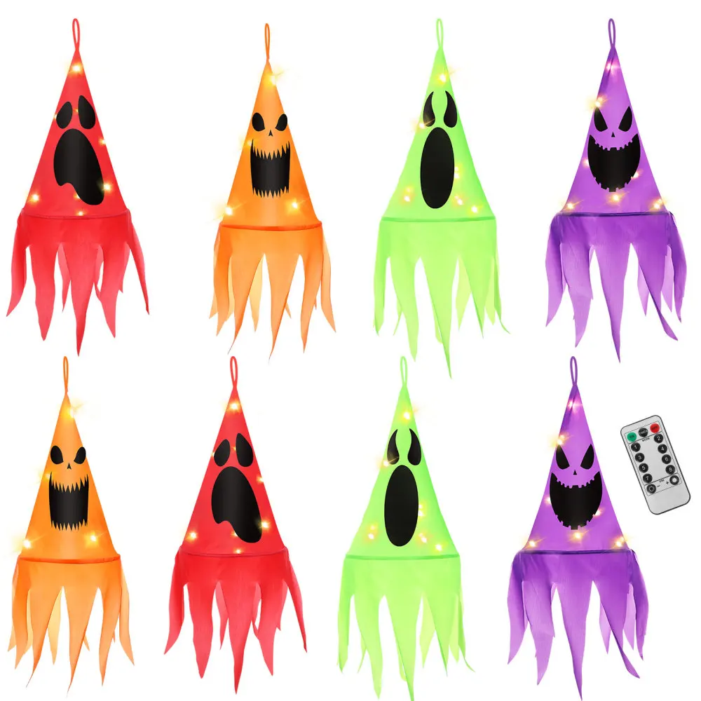 

Toyvian 8PCS Battery Operated Lighted Witch Hats Outdoor Ghost Hats LED String Lights Decoration 8 Lighting Modes