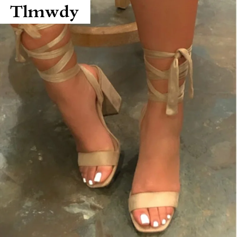 

Sandals Woman Cross Tie Lace-up Women's Sexy Square Heel Platform Shoes Women Open Toe Women's Shoes 2021 New Summer Sandals