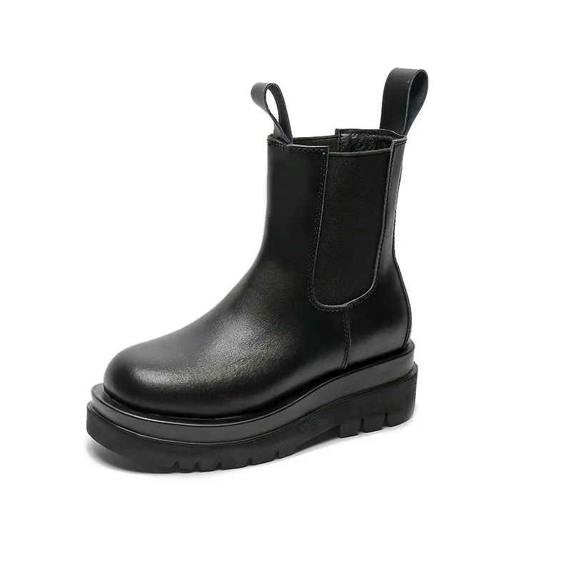 

Smokestack boots female British boots Chelsea thick soled high leather light and versatile Plush boots