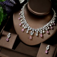 hibride luxury wedding jewelry nigerian design cubic zirconia large bridal choker necklace earrings sets for women bijoux n 1454