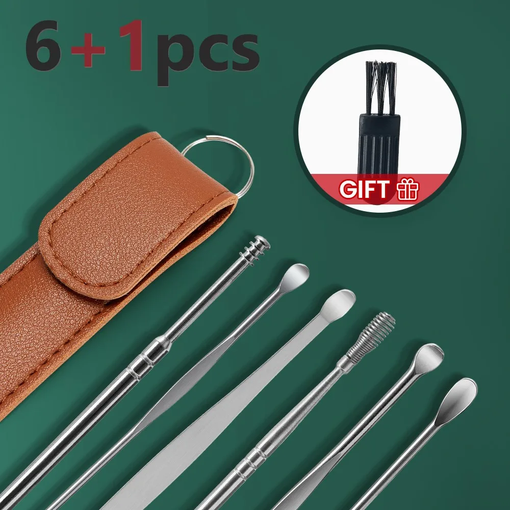 

6PCS Ear Cleaner Wax Removal Tool Stainless Steel Earpick Sticks Ear Cleanser Spoon Earwax Remover Curette Ear Pick Cleaning