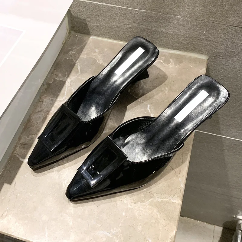 Shoes Woman 2019 Fashion Pointed Toe Women High Heel Slippers Thick PU Leather Female Casual Zapatos Mujer | Обувь