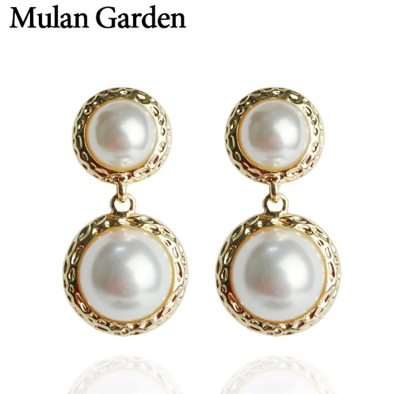 

M&G New Trendy Double Imitation Pearl Dangle Earrings for Women Gold Round Pendant Luxury Earrings Fashion Jewelry Accessories