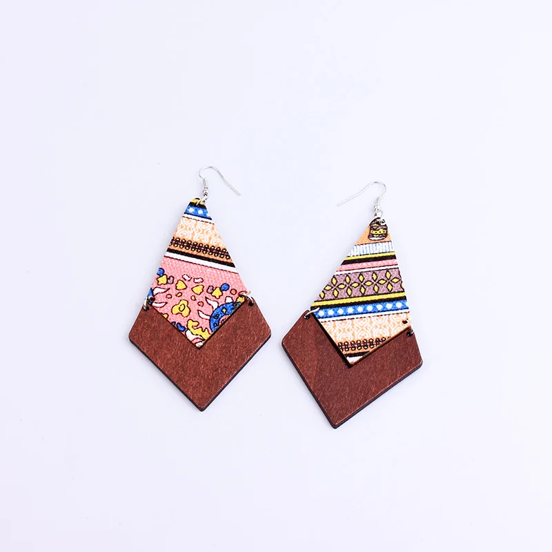 YAMEGA 2019 Новая мода Длинные Ромб деревянный серьги с обтянутыми тканью Красочный