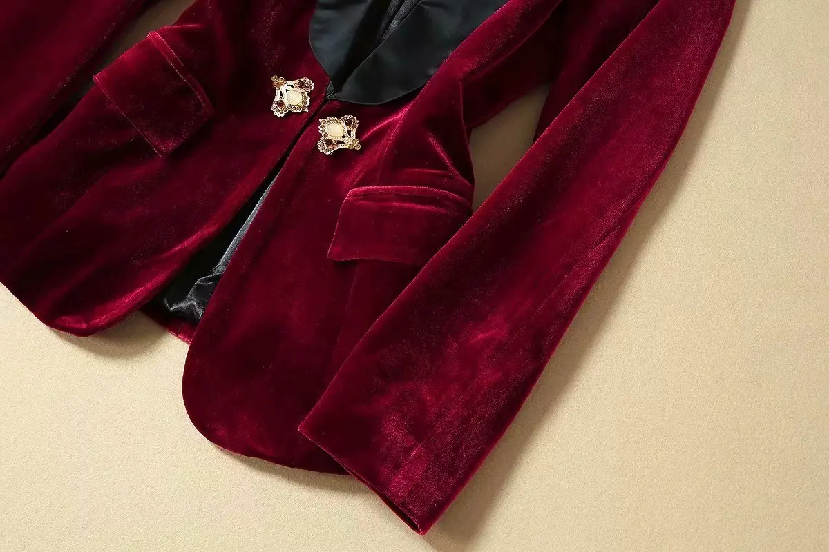 

JCHB 2021 Fashion show in autumn and winter of new high end velvet women's professional temperament two piece suit for women