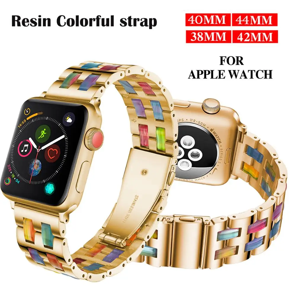 Ремешок полимерный для Apple Watch Band 5 4 3 2 40 мм 44 38 42 роскошный браслет из нержавеющей