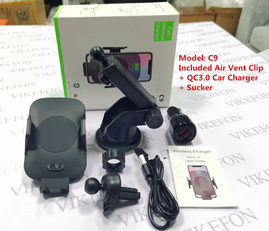 C9 Clip and Sucker 10 Вт Быстрая Зарядка Qi Беспроводное Автомобильное зарядное устройство автоматический зажим инфракрасный датчик держатель телефона для iPhone 11 Pro XS XR Max samsung S9 S10 - Тип штекера: C9 Clip and Sucker