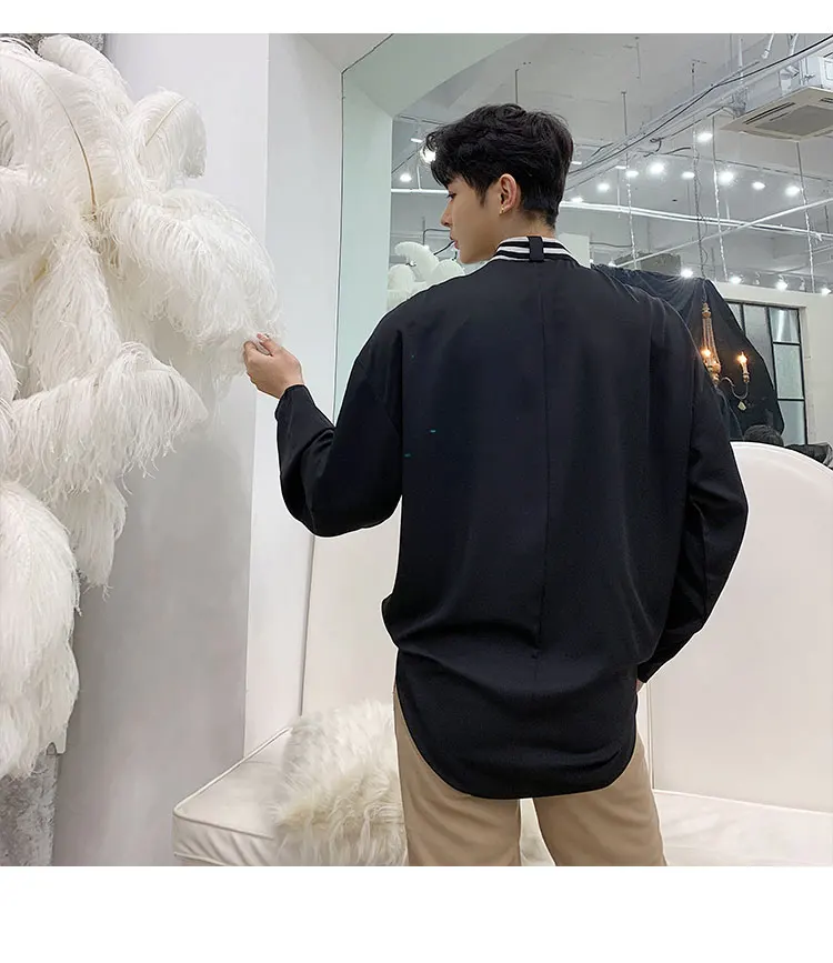 Мужская Повседневная рубашка с длинными рукавами в полоску уличная одежда