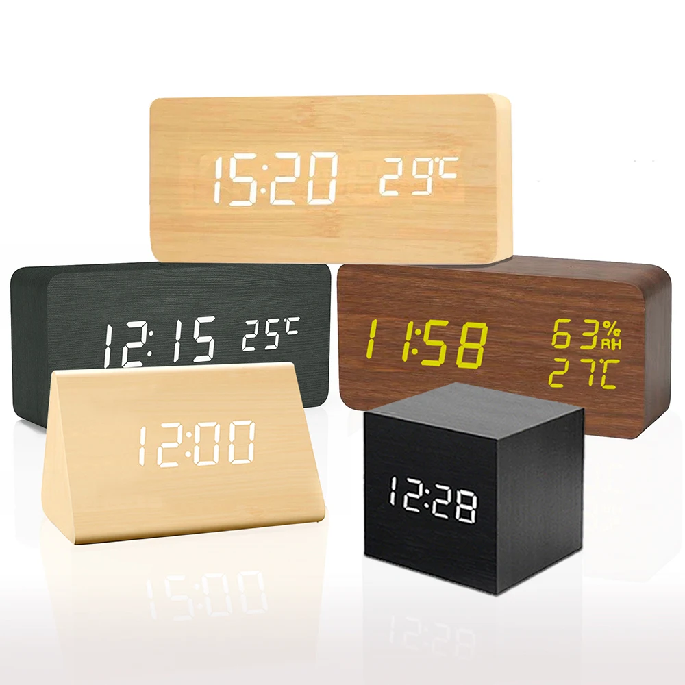 

Led Digital Alarm Clock Table Movement Modern Kit Wooden Alarm Clock Kids Creative Temperature Despertador Desk Decoration NZ50