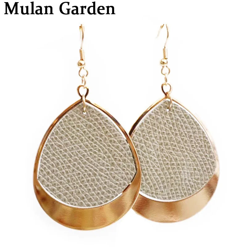 

Креативные серьги M & G из натуральной воловьей кожи, 7 цветов, геометрические золотые металлические серьги-капли воды, модные женские аксесс...