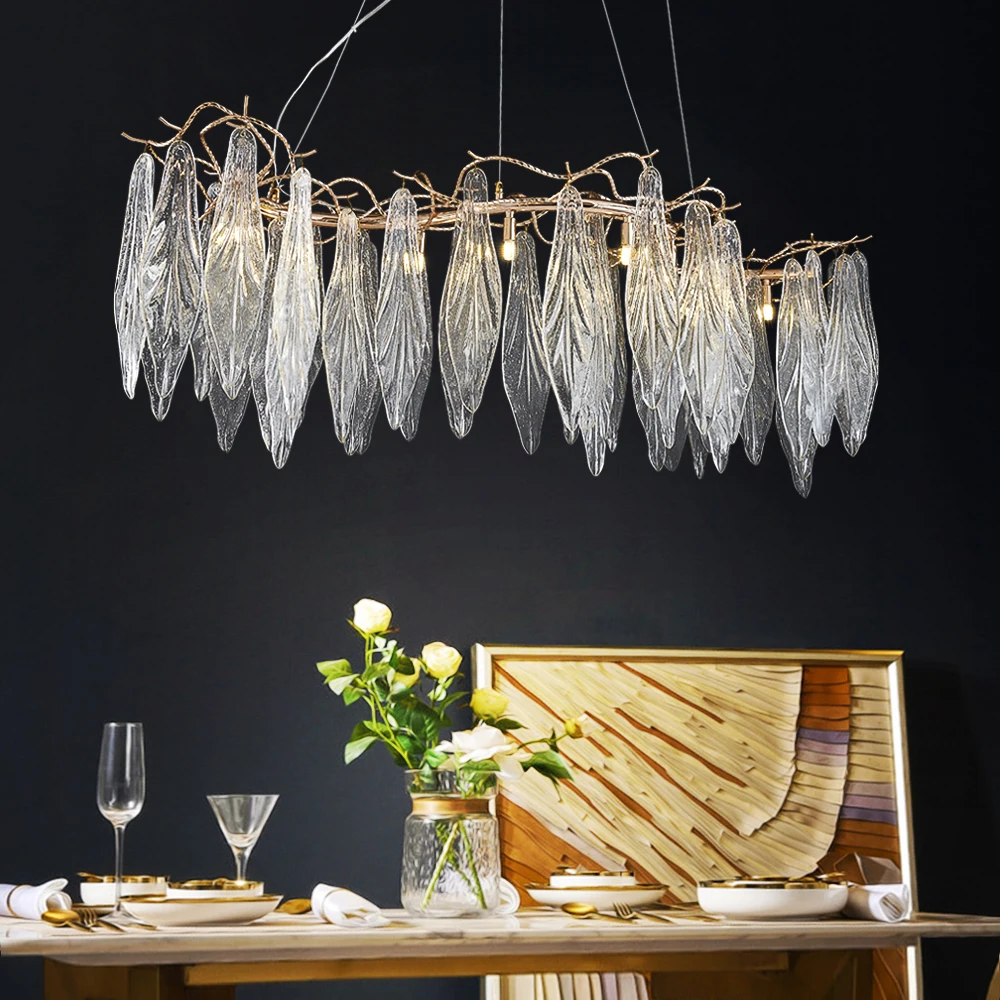 

YOOGEE Clear Glass Leaves LED Chandelier Gold Lighting Fixtures Gorgeous Hanging Lamps for Home Decor Kitchen Island Dining Room