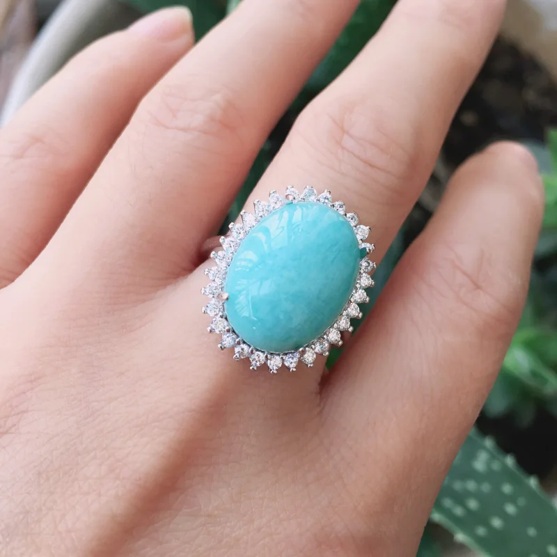 Женское кольцо из натурального амазонита CSJ классическое регулируемое овальное