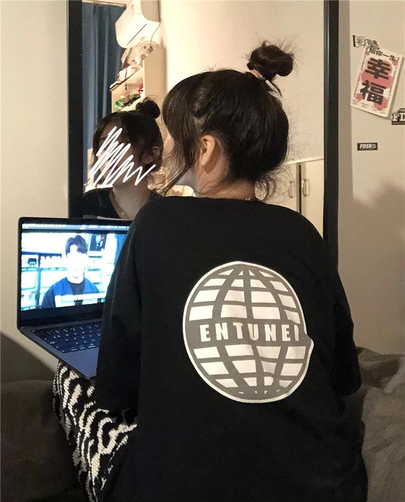 

YTX918 personality printed half-sleeve bottoming shirt summer Korean loose short-sleeved Round neck loose fit T-shirt