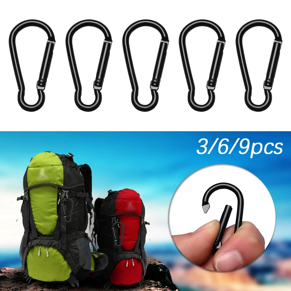 

3/6/9pcs Aluminum Alloy Packback Buckles Black Climbing Camping Hiking Snap Clip Keychain Water Bottle Hooks D Carabiner