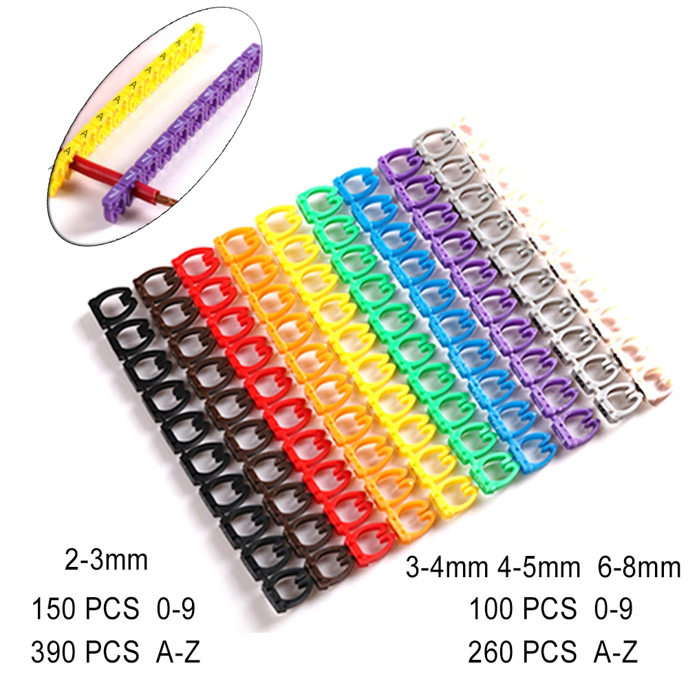 100/150/260/390PCS Network Cable Wire Marker Tag Label for Cat5e Cat6 C-Type Multicolor Number Letter Marking Stuck Cord Sleeve