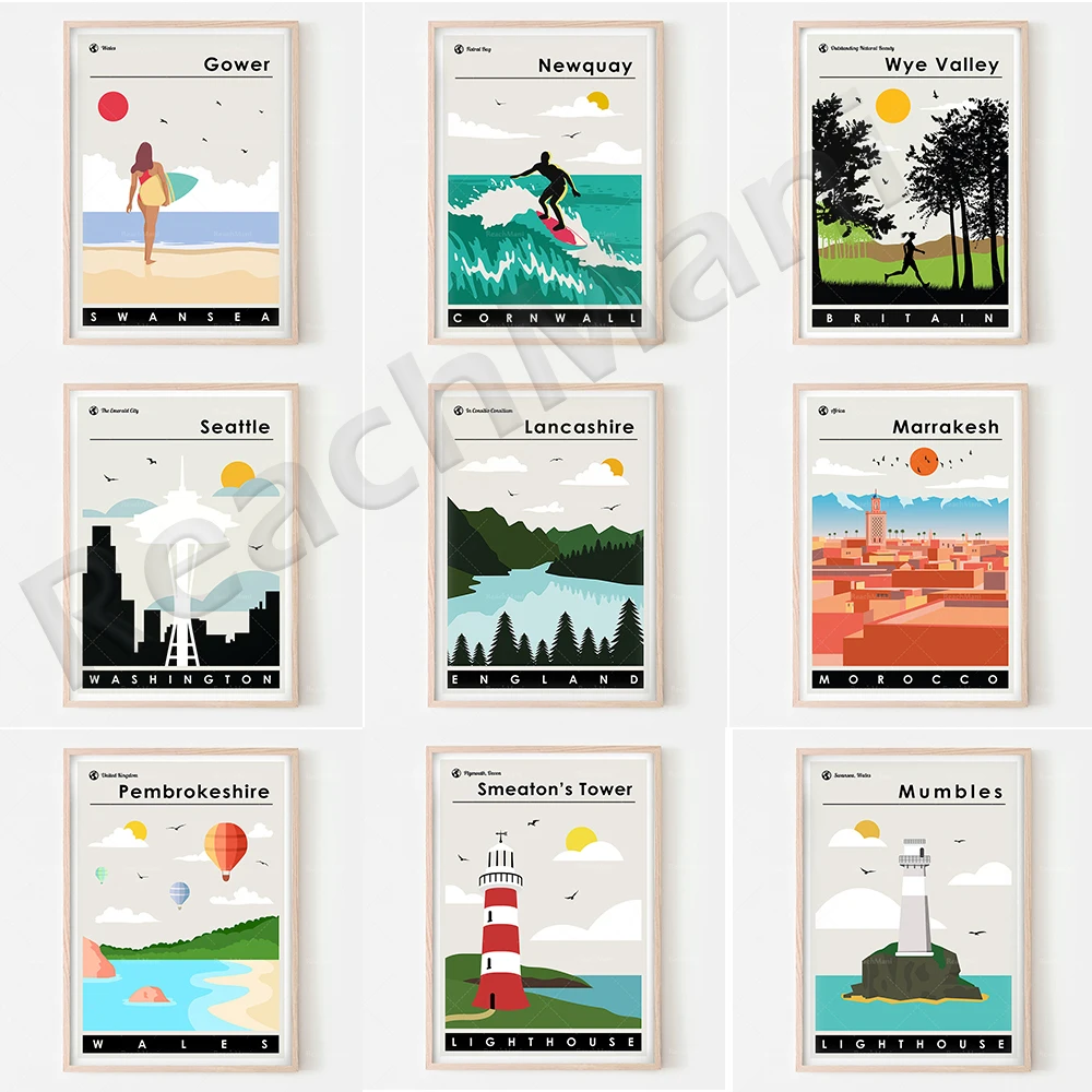 Британский туристический плакат Margate Plymouth Swansea and Wales Lake Windermere художественные