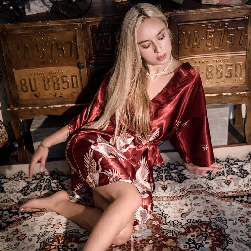 Халаты для женщин искусственный шелк пол сексуальная ночная рубашка размера
