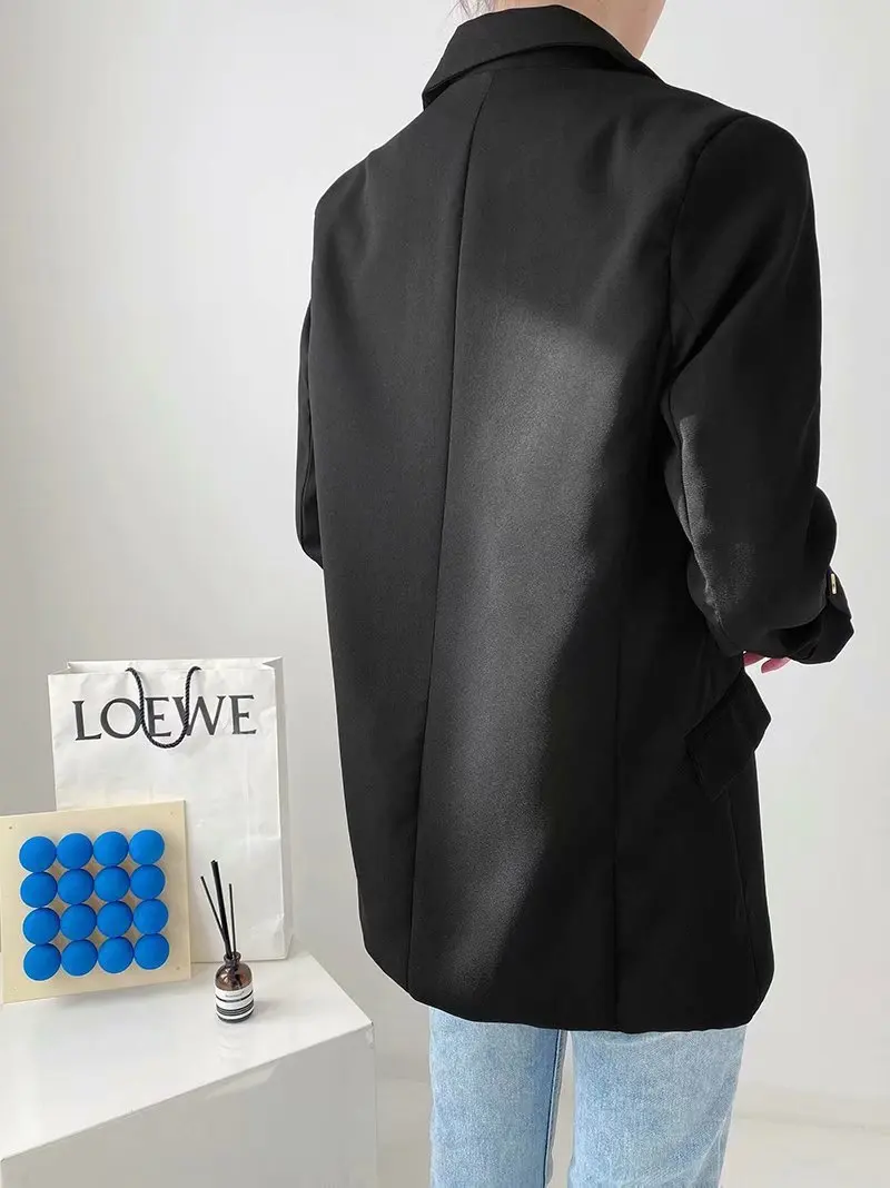 

TMODA1374 Za 2021 Women Trendiest Casual Ruched Sleeve Blazer Jacket Clothing Black Long Sleeves Loose None Button Coat Tops