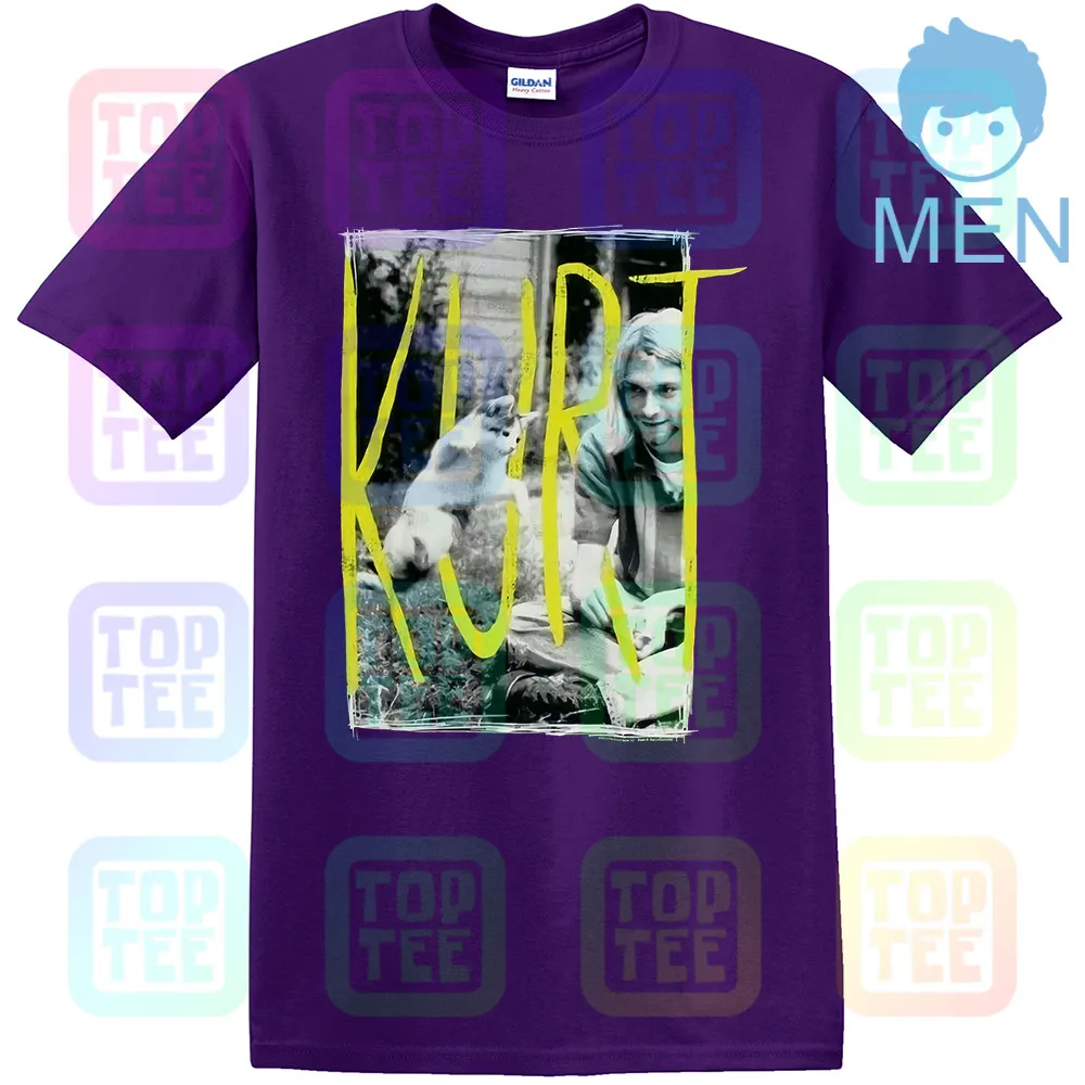 MEN-PURPLE Kurt Cobain& Kitten Cat 90s Icon Nirvana черная футболка Новинка! Панк гранж(3D5 - Цвет: MEN-PURPLE