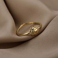 sunflower face rings for women stainless steel gold sun face finger ring vintage aesthetic jewelry gift anillos mujer whosale