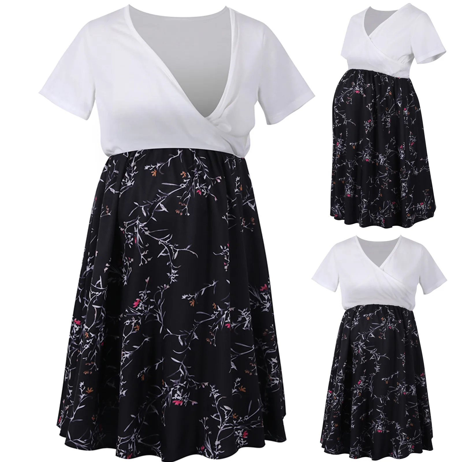 

Summer Maternity Dresses Pregnant Patchwork Short Sleeve Breastfeeding Maternity Women Dress Pregnancy Clothing Robe Grossesse