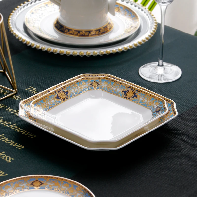 

Luxury Plate Food Diner Kid Modern Full Porcelain Tableware Decoration Ceramic Bowl Tray Pratos De Jantar Tableware Plate KC50PZ