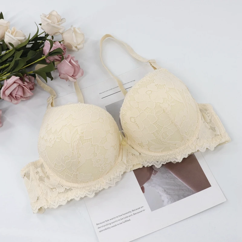 Apricot Beauwear, сексуальные, новые, кружевные бюстгальтеры для женщин, на косточках, без косточек, Цветочный, Bh, комфортное нижнее белье, чашечки A B, мягкий, пуш-ап, C D, бюстгальтер без подкладки - Цвет: Apricot