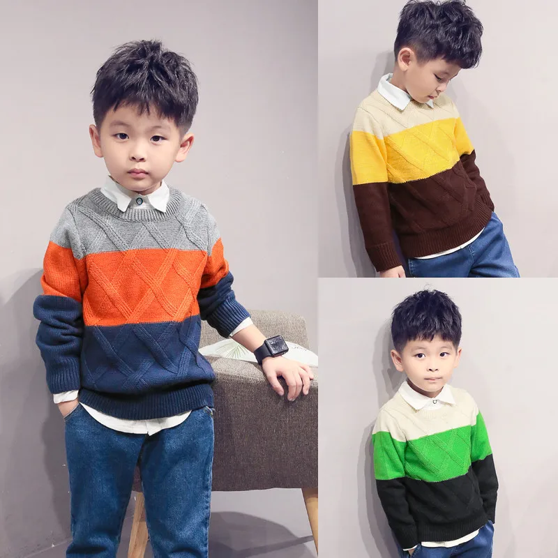 Лидер продаж свитеры для мальчиков вязаные разноцветный детский пуловер в