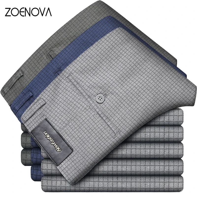 

ZOENOVA Brand Men's Clothing Off White England Man Pants Fashion Stretch Casual Trousers Business Slim Fit Male Plaid Pants