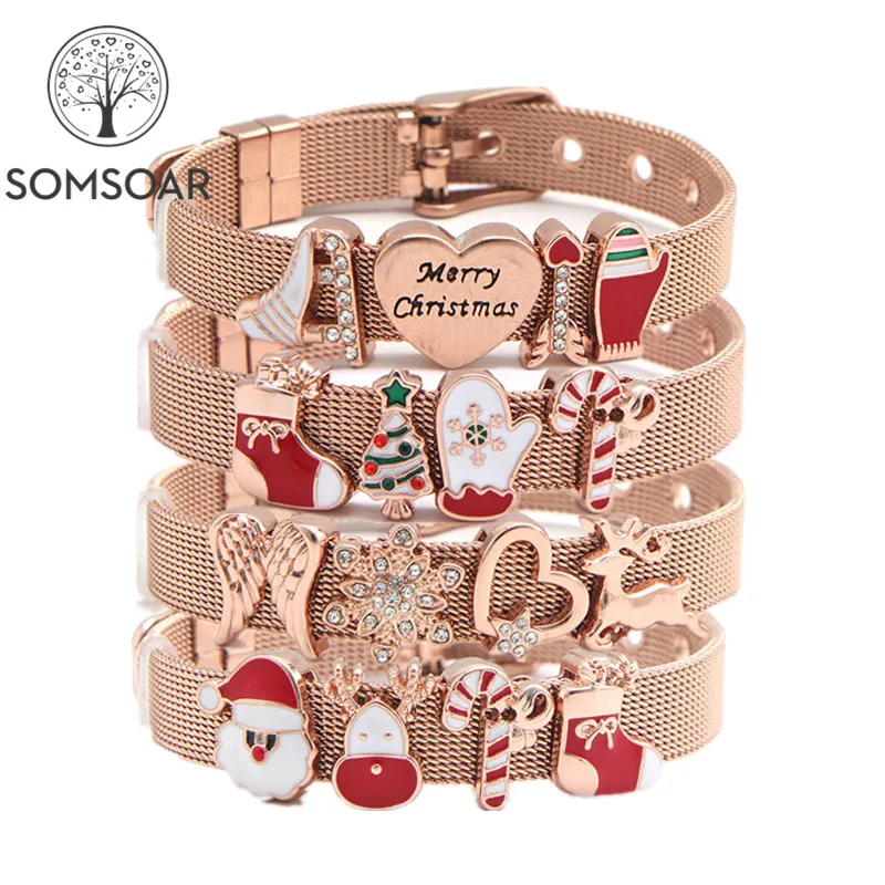 Браслет из нержавеющей стали Somsoar браслет с подвеской в виде горки цвета розового