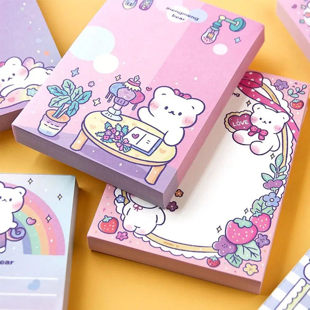 

1Pc Cartoon Kawaii Pink Bear Memo Pads Self Adhesive N Times Sticky Notes Students Message Notes Hand Account Decoration