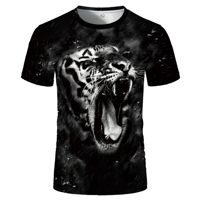 Новинка 2021 Мужская футболка с 3D принтом тигра черная свирепым тигром уличная