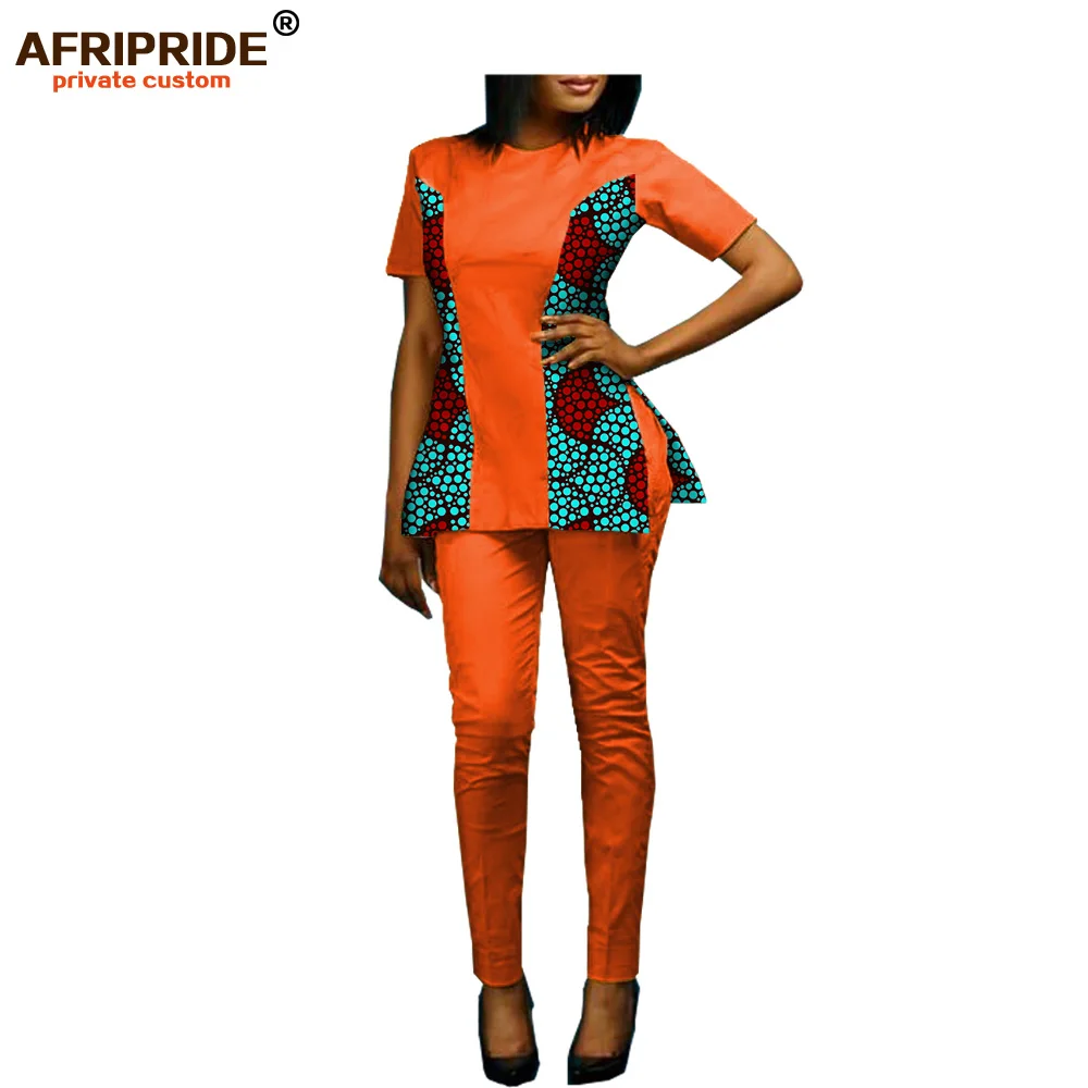Женский брючный костюм в африканском стиле AFRIPRIDE с коротким рукавом и круглым