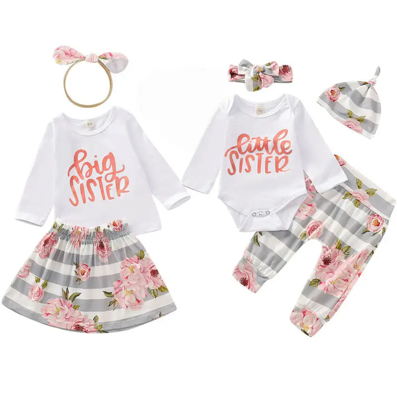 

Sister's Matching Clothes Little/Big Sister Girls Long Sleeve Tops Romper/T-shirt Pants Skirts Outfits Baby Girls Cotton Clothes