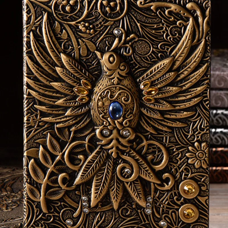 

2 Pcs Anaglyph Gilding Phenix Notebook Retro Planner Bronze Book School Supplies Office Culture and Education B & C