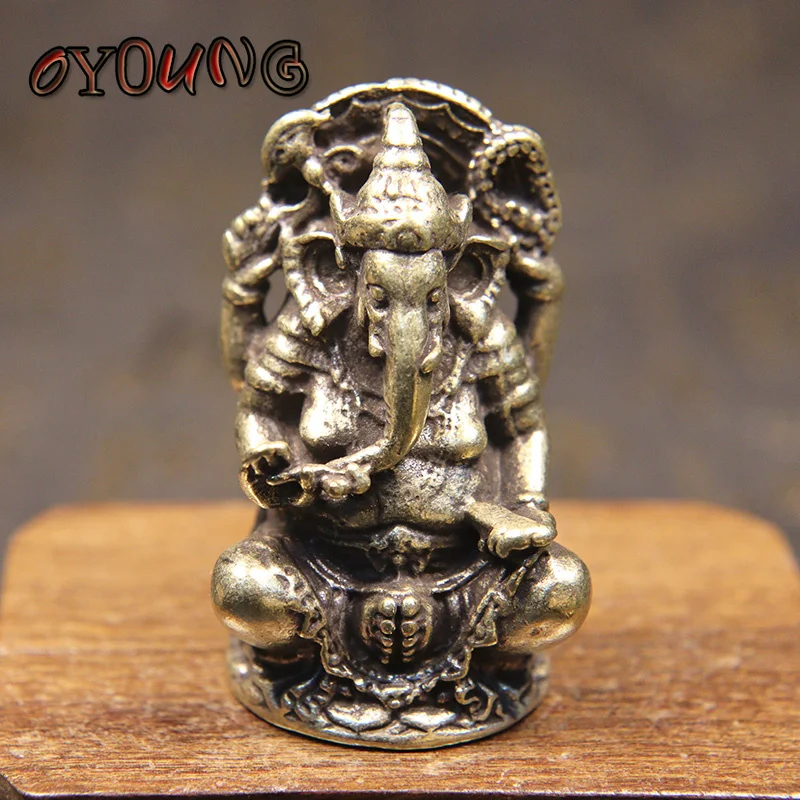 Мини старинный латунный Статуэтка Ганеша карман Индия, Таиланд Слон Бог фигура скульптура домашний офисный стол декоративный орнамент подарок