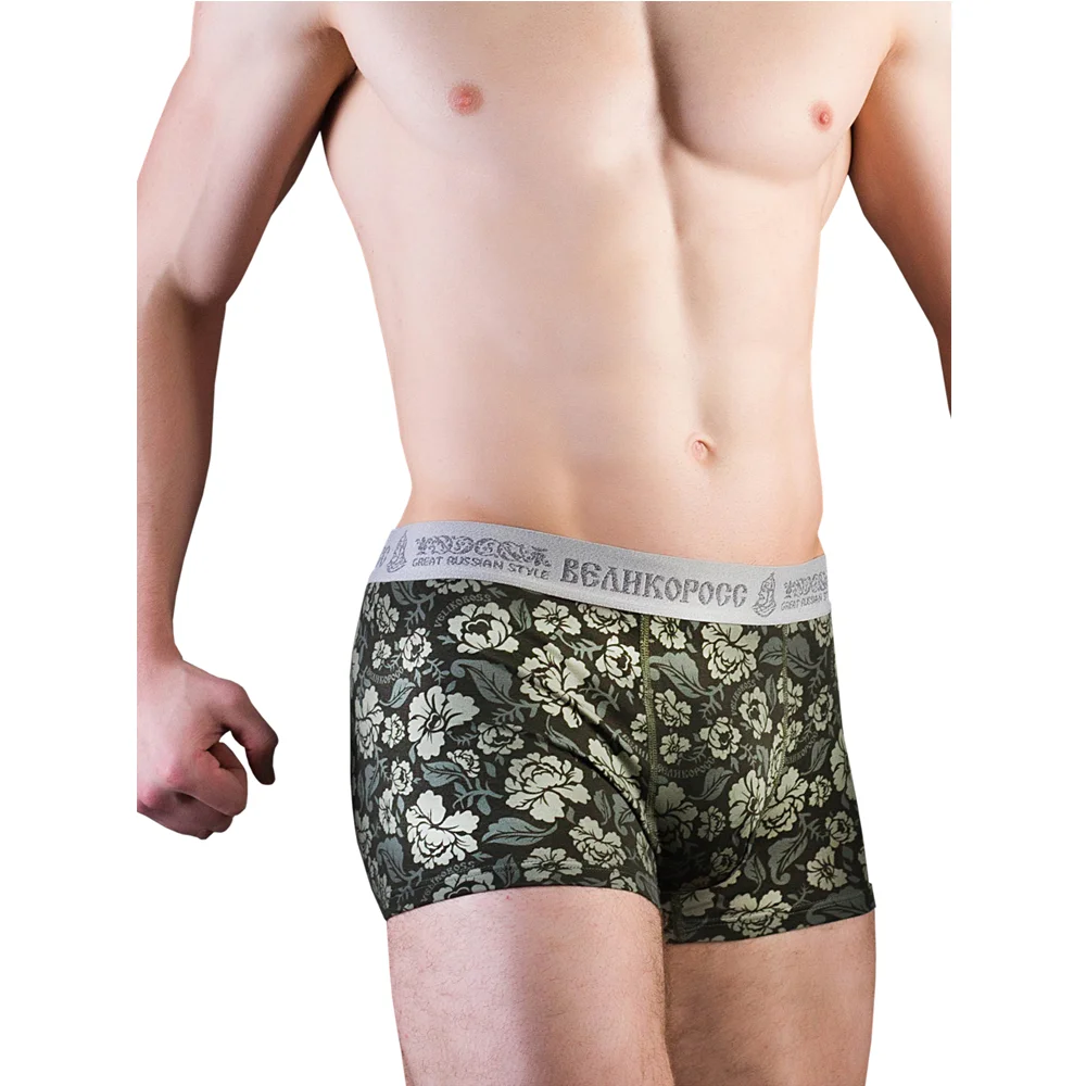 Трусы боксеры Великоросс зеленая хохлома хлопок ПИМа|Мужские трусы боксеры| |