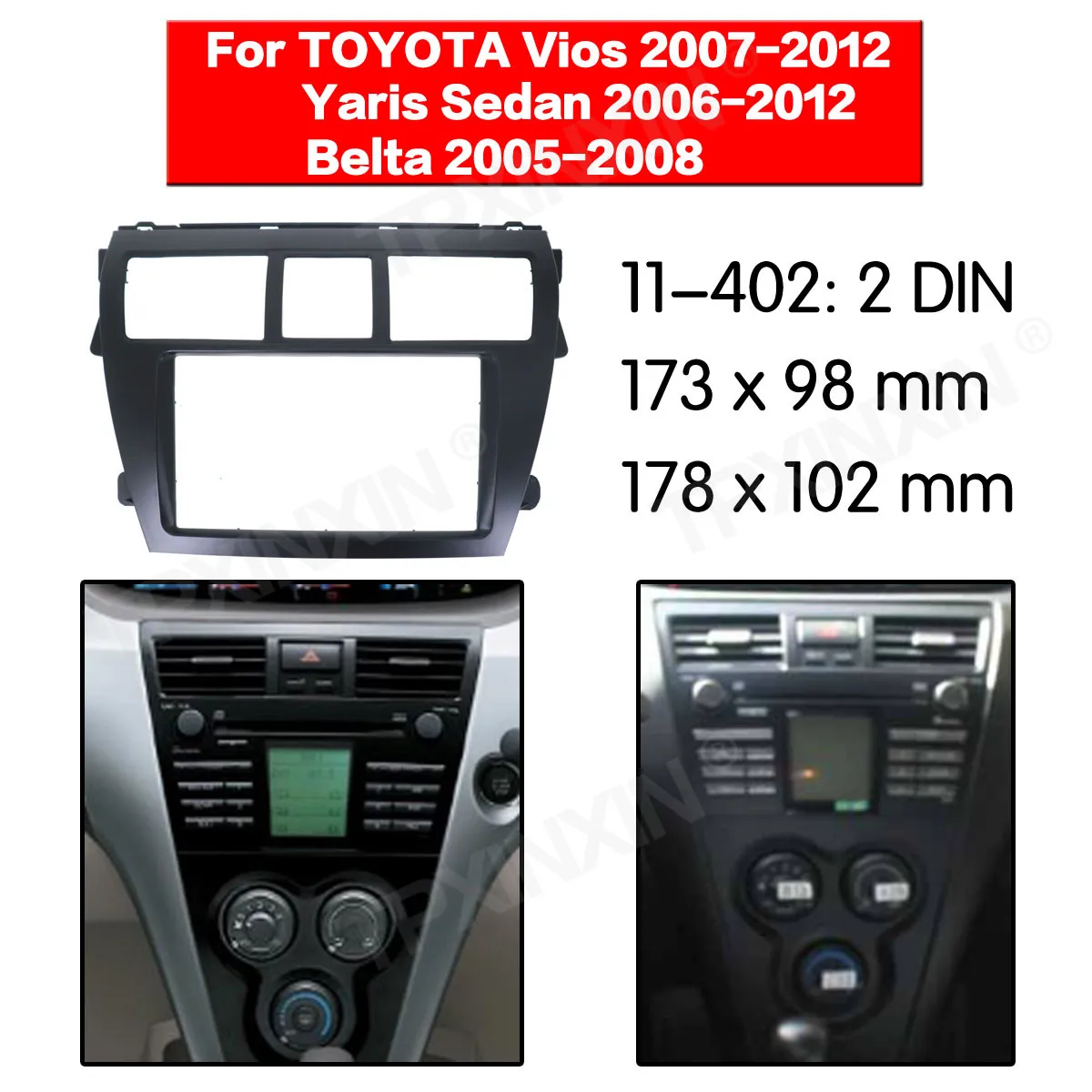 

11-402 Car radio Frame Panel for TOYOTA Vios 2007-2012 Radio Stereo Fascia Panel Frame Adaptor Fitting Kit