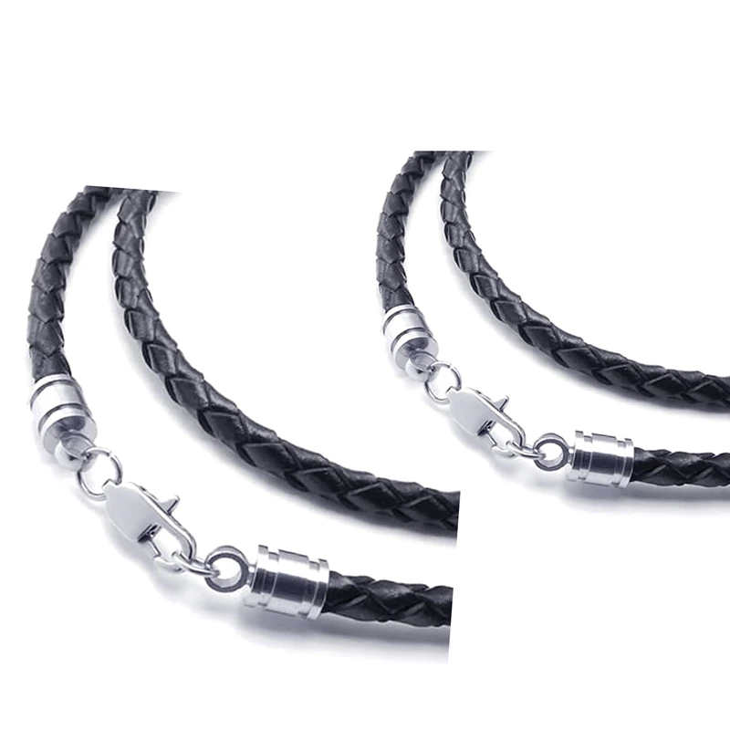 2 Pcs Jewelry Men's Necklace - 3Mm Cord Leather Stainless Steel For Men Color Black Silver With Gift Bag 60Cm &amp 75Cm | Украшения и