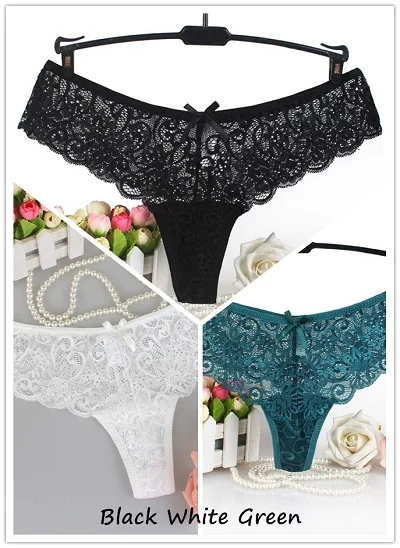black white green Новое поступление, 3 шт, сексуальные кружевные женские стринги и стринги, трусики с низкой посадкой, прозрачные хлопковые трусы для женщин, трусы, нижнее белье - Цвет: black white green