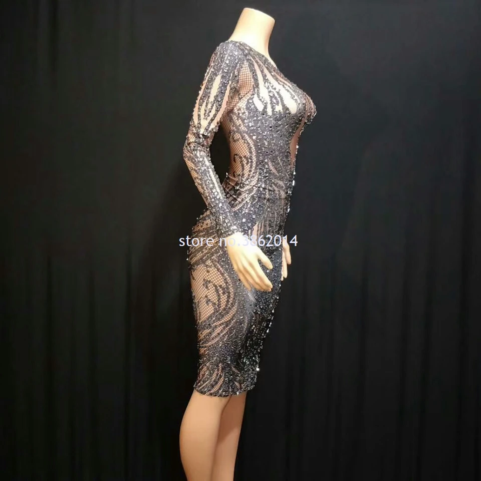 Популярное облегающее платье с блестящими кристаллами длинным рукавом женские