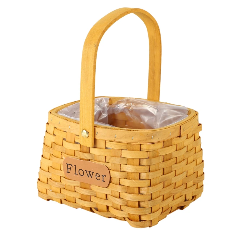 

Flower Basket Hand-Woven Basket Wooden Picnic Storage Basket Household Sundries Food Organizer Home Decor