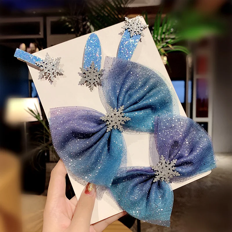 Заколки для волос с большим бантом девочек заколки в виде снежинок модные