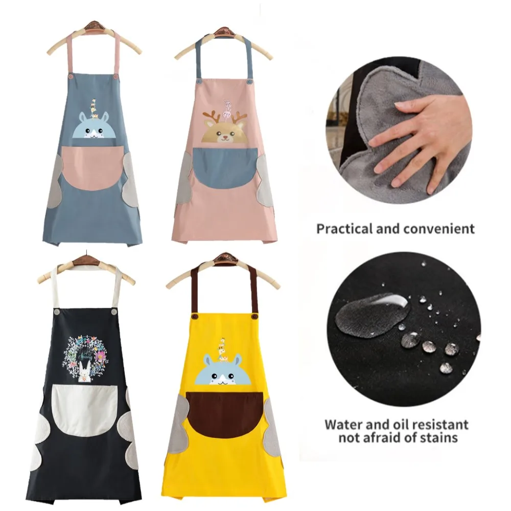 

2Pcs/set Kitchen Apron Waterproof Oil-Proof Cartoon Wreath Rabbit Kitchen Nail Shop Apron for Women Baking Accessories